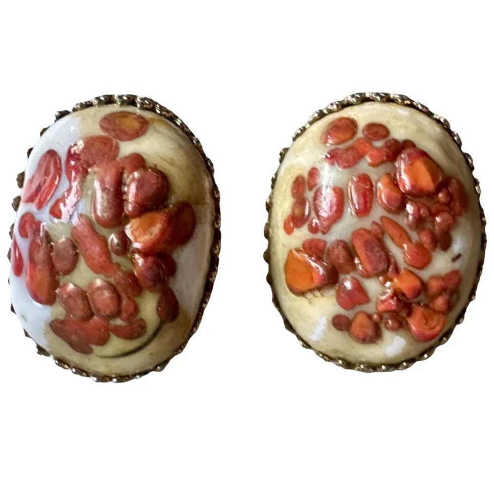 Schiaparelli  vintage ‘tangerine in cream’ glass &  enamel-coated earrings